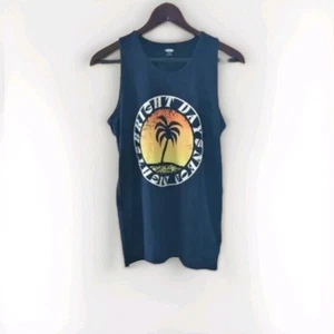 Old Navy Junior XXL 18 Blue Tropical Graphic Tank Top Length 25" Outdoor Lounge - Picture 1 of 5