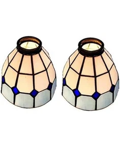 2 Pack Tiffany Style Glass Lamp Shade Stained Glass Blue White 6 Inch - Picture 1 of 5