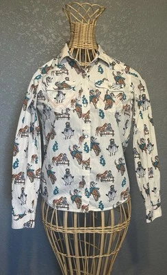 Vtg WRANGLER Girls Large Pearl Snap Western Rop Bronco Busting Cowgirl Old West - Image 1 of 4