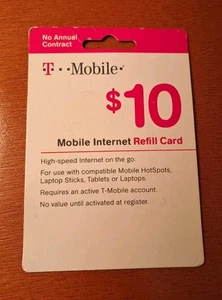 CARTE PHYSIQUE recharge Internet mobile haute vitesse T-Mobile 10 $ - Photo 1 sur 2