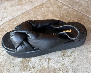 (LEFT SANDAL ONLY) Miu Miu 36 Platform Sandals Shoes Nappa Black AMPUTEE 5.5 - Picture 1 of 7