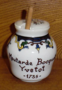 Vintage Opalex Moutarde Bocquet Yvetot Französisches Senfglas mit Löffel - Bild 1 von 6