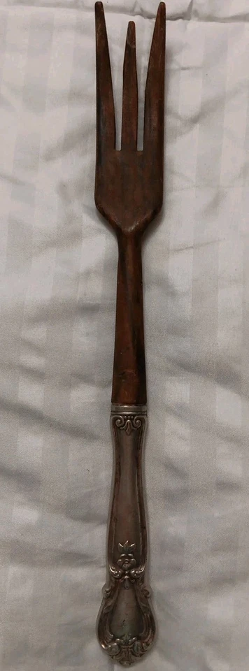 Tenedor para servir/ensalada Gorham Melrose de plata de ley y madera (11,25 pulgadas) tamaño Foto 1 de 3