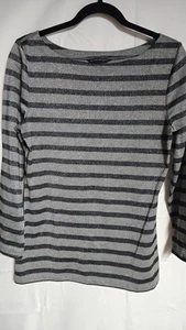 Banana Republic Knit Top Womens 10 Black Silver Metallic Shimmer Party Holiday - Picture 1 of 8
