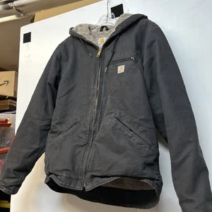 Vintage Carhartt J141 BLK Detroit Hooded Jacket Mens Sherpa Lined Size Small - Picture 1 of 4