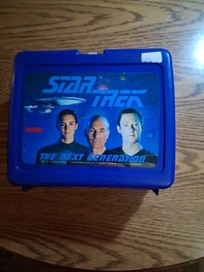 Star Trek The Next Generation 1989 Kunststoff Brotdose blau mit roter & gelber Thermoskanne - Bild 1 von 4
