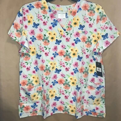 White Cross Scrub Top XL VNeck Garden Tea 618GATE 3 Pockets NWT Free Shipping - Image 1 of 4