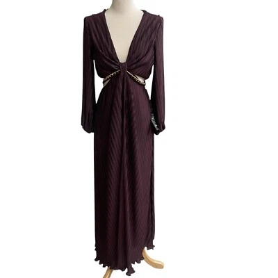 Vestido maxi novo com etiquetas WHBM tamanho OP borgonha plissado recorte com corrente preço original $250 - Imagem 1 de 4