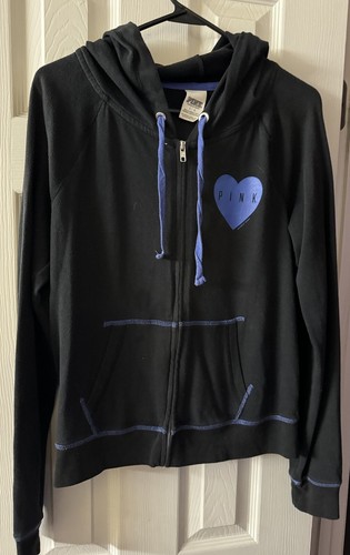 UNDERCOVER Felpa con cappuccio vintage rosa Victorias Secret taglia L nera con logo blu cerniera ?