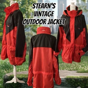 Dry Wear Stearn's Vintage Red & Black Hooded Waterproof Rain Jacket Coat Mens XL - Picture 1 of 24