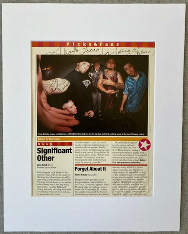 Limp Bizkit Fred Durst Signed & Matted Autograph Photo Display w/ Bag -Authentic Cover