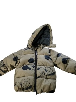 H&M Disney Mickey Mouse Pluto Puffer Jacket Toddler 12 Month Green Full Zip - Image 1 of 4