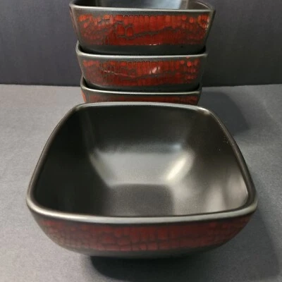 American Atelier Boa Red Bowls Soup Cereal Stoneware Red and Black Set of 4 New - Image 1 of 4
