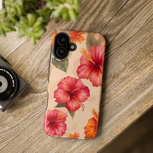 Funda Magnética Resistente para iPhone 16, Rosa y Naranja Estampado Flores Hibisco - Imagen 1 de 16