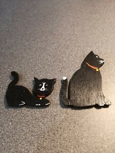 Pair Of Cute Black Cat Fridge Magnets