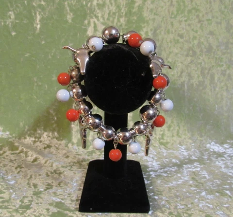 Texas Longhorn Bracelet w/ Orange Beads, White Beads, Silver Beads & Longhorns Cover
