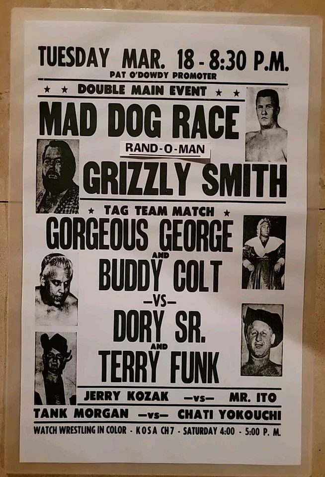  Texas Wrestling Poster "Mad Dog" Harley Race vs Grizzly Smith  - Image 1 of 1