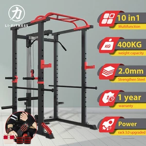 【2.0mm + 10 in 1 】Power Rack Cage w/ Lat Pull Down Squats Dip Bar Bench Home Gym - Picture 1 of 11