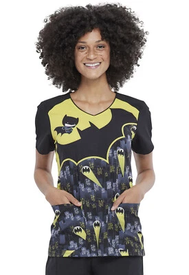 Batman Cherokee Scrubs DC Comics Tooniforms V Neck Top TF632 DMCI - Image 1 of 4