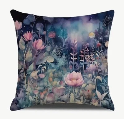 Moonlight Path Botanical Floral Garden Linen Throw Pillow Cover Home Decor 18” - Image 1 of 4