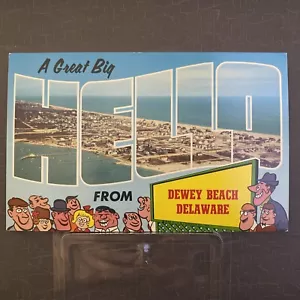 Cartolina Big Hello from Dewey Beach Delaware lettera grande fumetto pre-1980 CROMO - Foto 1 di 4