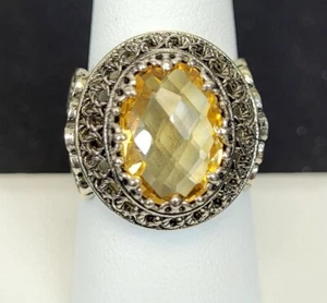 Anillo de filigrana ámbar de plata esterlina 925 DGS Turquía talla 9 ~ T718B - Imagen 1 de 7
