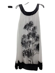 Connected Apparel Black White Flower Print Dress - Picture 1 of 9