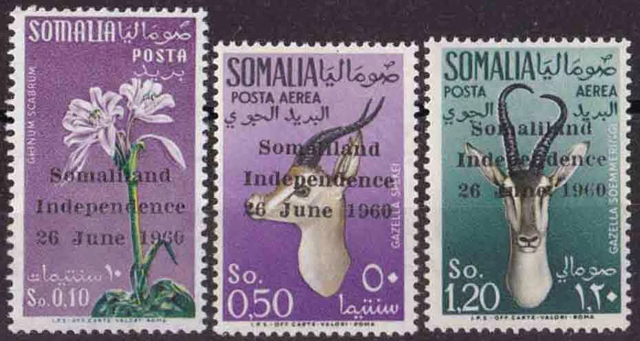 索马里 1960 年索马里兰独立全新邮票航空邮件套装背面轻微色调 — 第 1/1 张图片