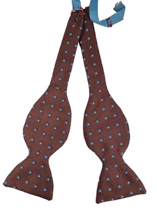 Vintage Brown Blue Silk Bow Tie Jermyn St London 1980's/90's Debonair Self Tie - Picture 1 of 10