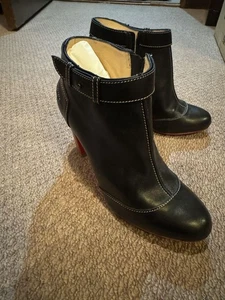 Christian Louboutin Cuero Tacón Botas Zapatos Mujer Rojo Negro Genuino - Imagen 1 de 5