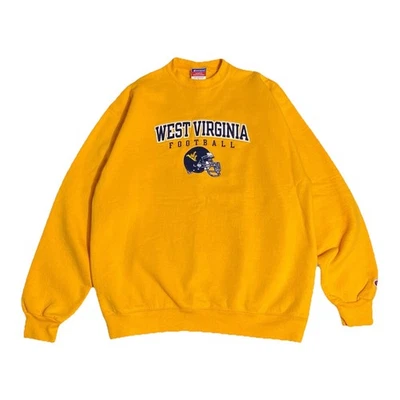West Virginia Mountaineers Sudadera Hombres L Amarillo WVU Fútbol Pullover Suéter Foto 1 de 4