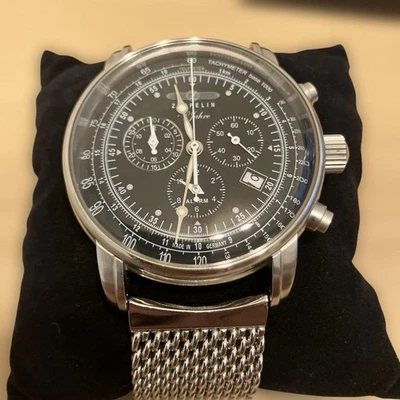 Muñeca de cuarzo ZEPPELIN serie 100 años esfera negra 17–17,5 cm 6,7–6,9 pulgadas funcionando Foto 1 de 4