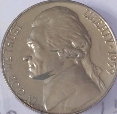 1959 Jefferson Proof Nickel 5c US Coin Uncirculated, Full Steps, Mint State - Image 1 of 4
