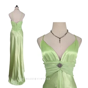 Vintage Zum Prom Dress Maxi Gown 8 Green 90S Y2K Fairy Tinkerbelle Glam Empire - Picture 1 of 16
