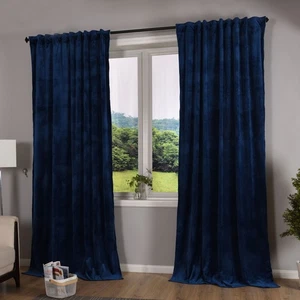 Tenda oscurante "Milano" velluto passante blu 2 pezzi HxL 235x135 cm - Foto 1 di 10