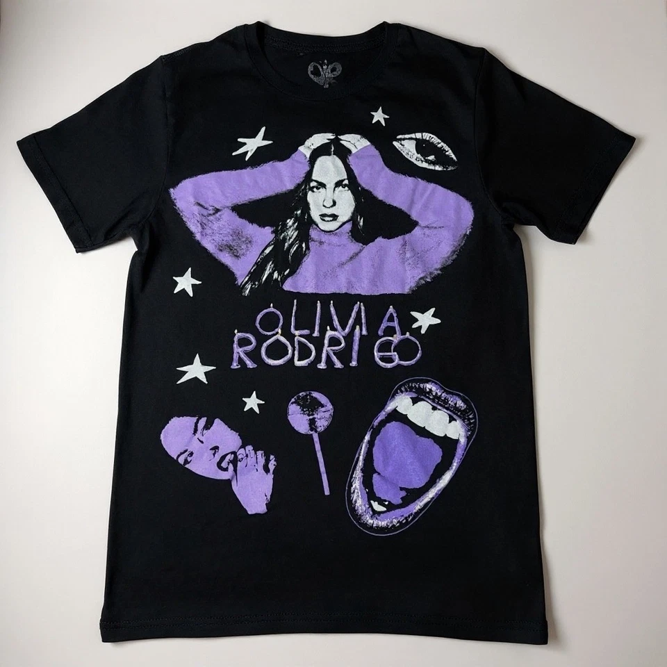 Camiseta gráfica Olivia Rodrigo negra púrpura estrella del pop mercancía de concierto para mujer XL Foto 1 de 1