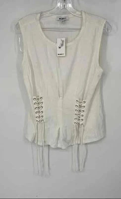 Blusa Top William Rast Mujer Blanco Algodón Sin Mangas Cuello Redondo Talla M Foto 1 de 4