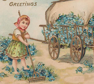 Cartolina Compleanno Bambini Carro Fiori Oro - Foto 1 di 3