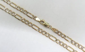 L@@K Beautiful Real 14K Yellow White Gold Figaro CHAIN NECKLACE 22" unisex - Picture 1 of 12