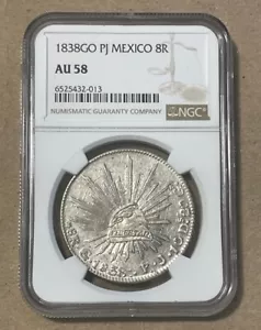 Mexico - 1838 GoPJ Silver 8 Reales (NGC AU 58) - Picture 1 of 4