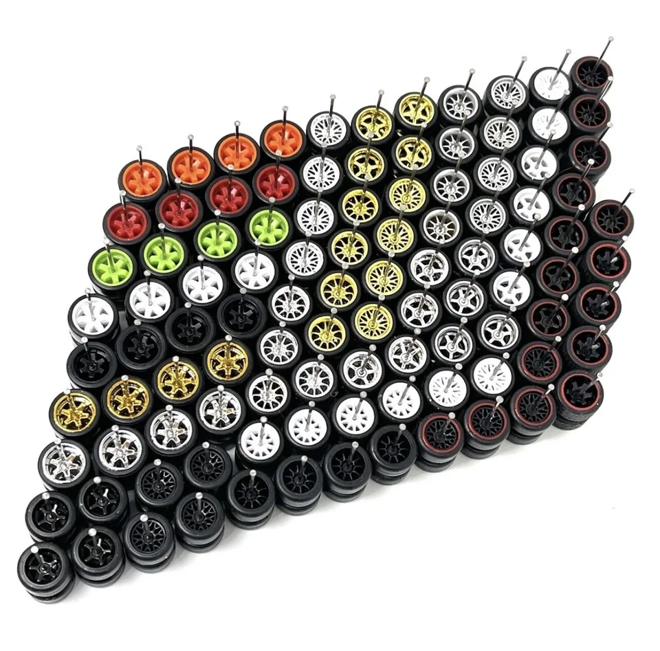 25 Sets Random MIX Real Rider Wheels w/ Rubber Tires Sets for 1/64 Scale Cars - Image 1 of 1