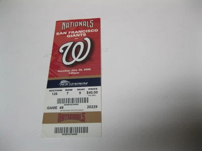 July 25, 2006 Giants vs Nationals Ticket 2 - Image 1 of 2
