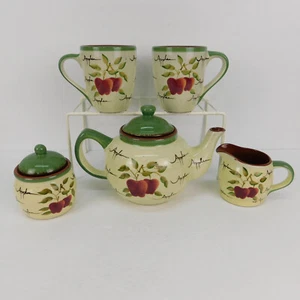 Home Interiors APPLE ORCHARD Collection TEAPOT, 2 MUGS, SUGAR / CREAMER SET - Picture 1 of 21