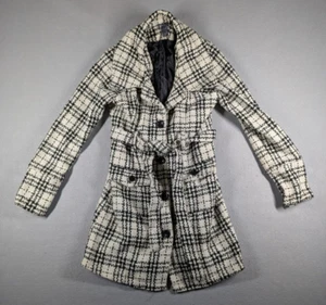 Poetry Jacket Womens Size Medium Black White Plaid Tweed Pea Trench Coat - Picture 1 of 5