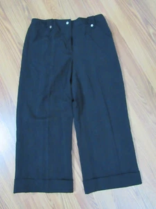 LARRY LEVINE, WOMEN'S BLACK POLY BL CUFFED RAISED STRIPED CAPRI'S, SIZE 6P - Picture 1 of 11