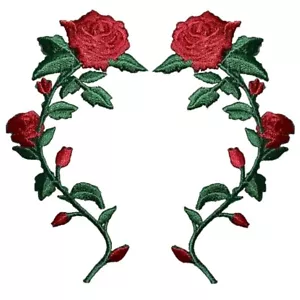2-Pack Red Rose Applique Patch Set - Medium Love Flowers Embroidered Badge 3.5" - Picture 1 of 3