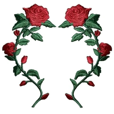 2-Pack Red Rose Applique Patch Set - Medium Love Flowers Embroidered Badge 3.5" - Image 1 of 3