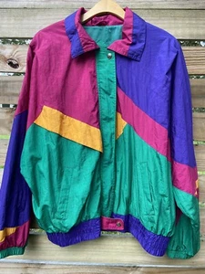 Vintage Andy Johns 90s Nylon Colorblock Jacket Anorak Sz L Pink Teal Purple - Picture 1 of 14