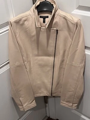 Eileen Fisher Drapey Leather Moto Jacket Buttercream ORIGINALLY $898 SZ X-SMALL - Image 1 of 4