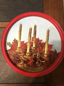 Vintage 11" Metall Servier/Kekstablett Weihnachten ROT Kerzen/Weihnachtsstern - Bild 1 von 2